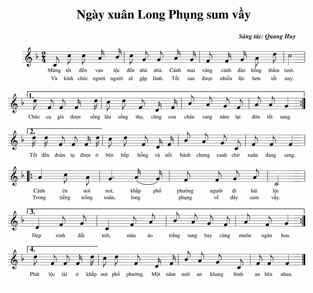 Sheet nhạc Ngày Xuân Long Phụng Sum Vầy